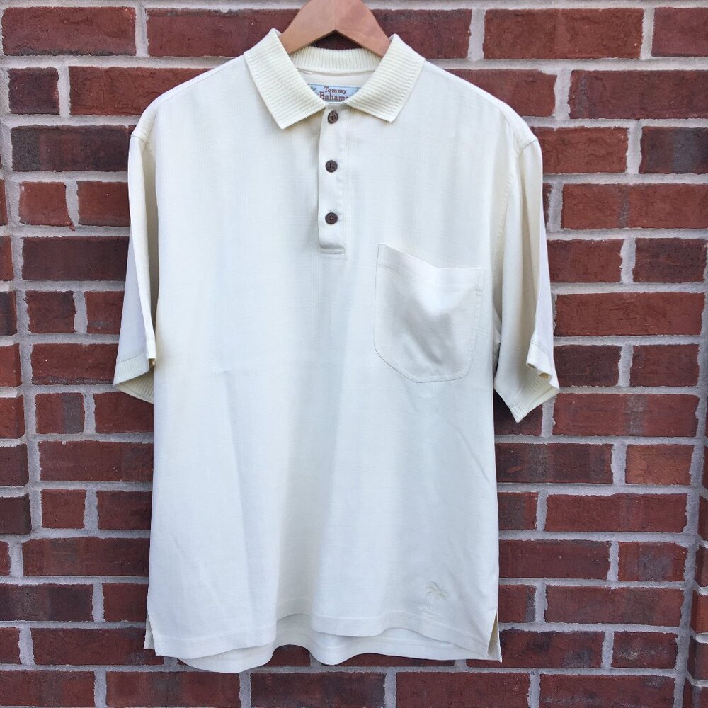 Tommy Bahama Polo Mens Small Yellow Silk Textured Preppy Beach Golf